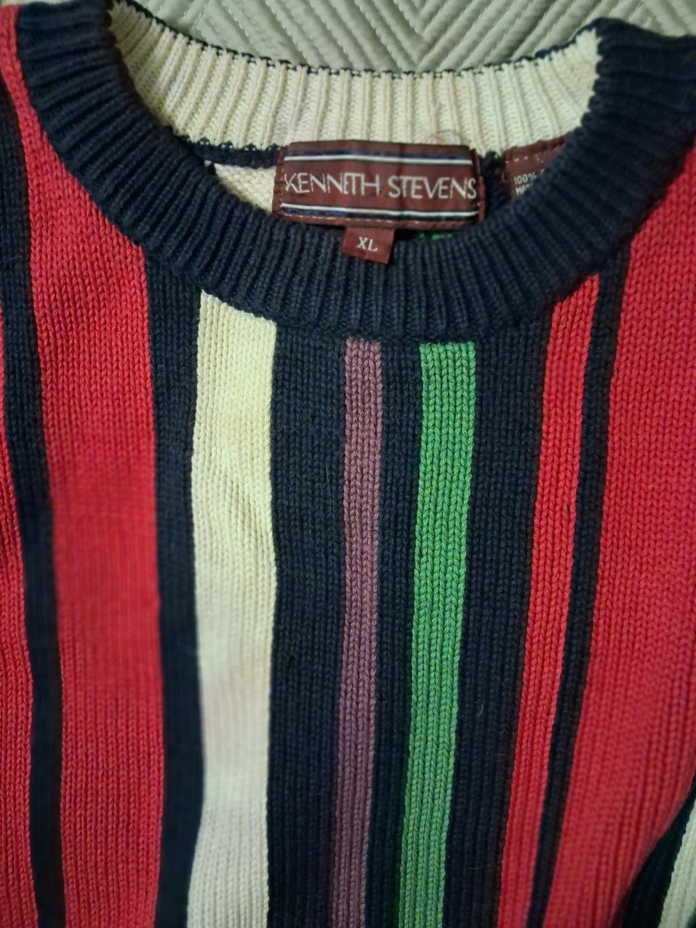 Men’s XL Multicolor Stripe Sweater - Red/Green/Cream